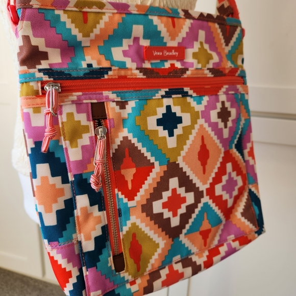 Vera Bradley Hacienda Diamonds Colorful Print Coral Strap Crossbody Bag Purse - Picture 4 of 15